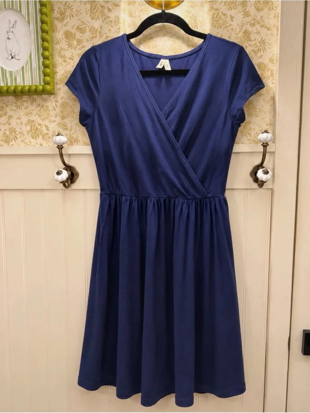 ‼️NWOT: Pact Organic Women's Navy Blue V-Neck Wrap Midi Dress - M - Picture 1 of 3